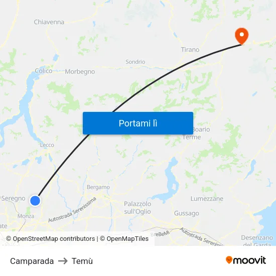 Camparada to Temù map