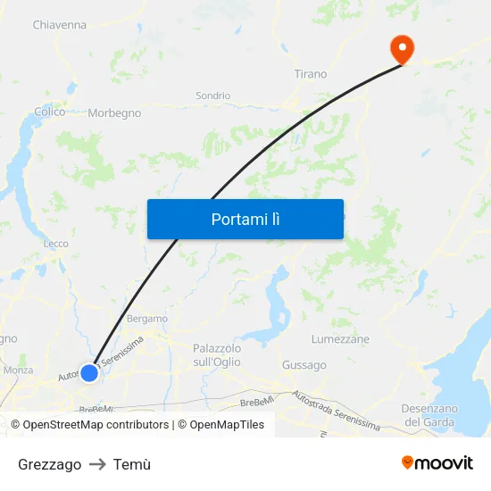 Grezzago to Temù map