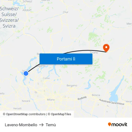 Laveno-Mombello to Temù map