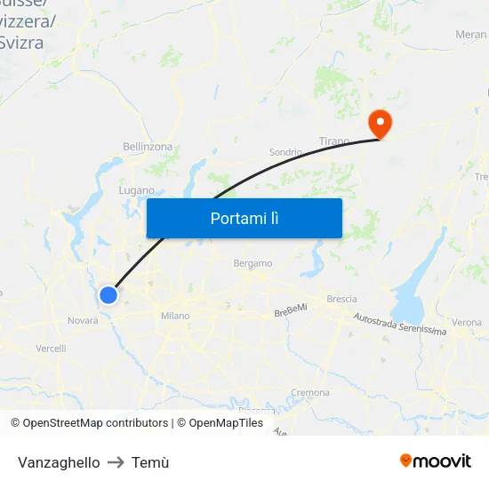 Vanzaghello to Temù map