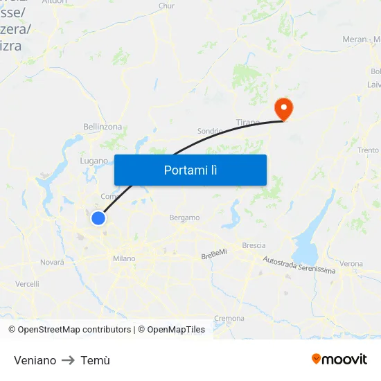 Veniano to Temù map