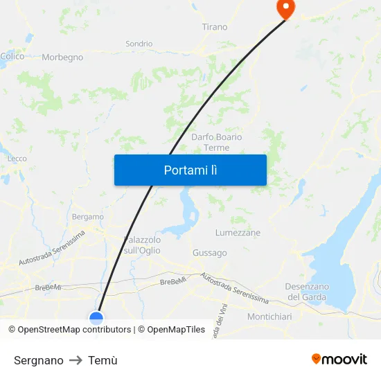 Sergnano to Temù map