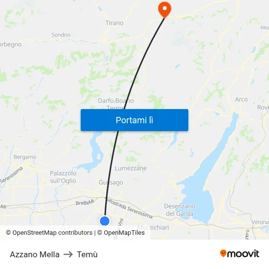 Azzano Mella to Temù map