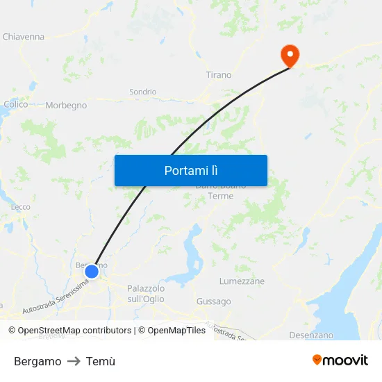 Bergamo to Temù map