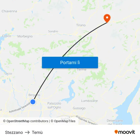 Stezzano to Temù map