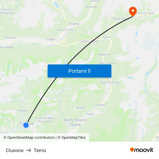 Clusone to Temù map