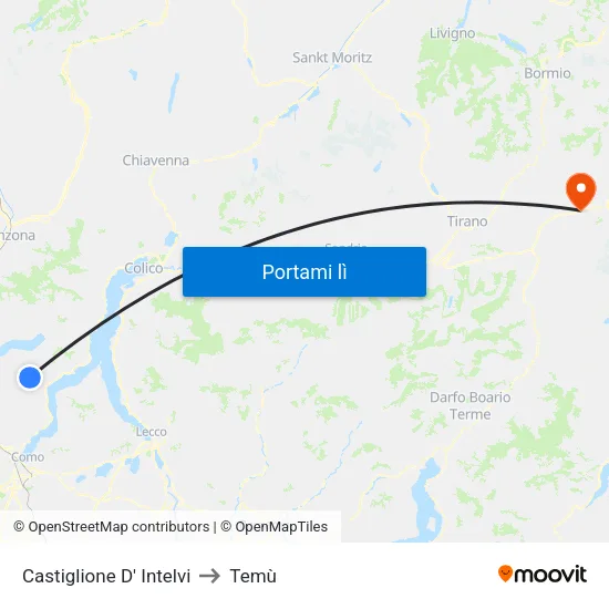 Castiglione D' Intelvi to Temù map
