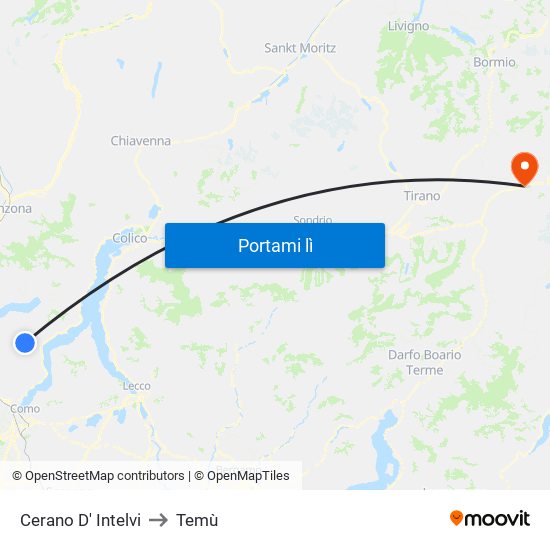 Cerano D' Intelvi to Temù map