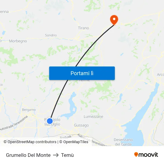 Grumello Del Monte to Temù map