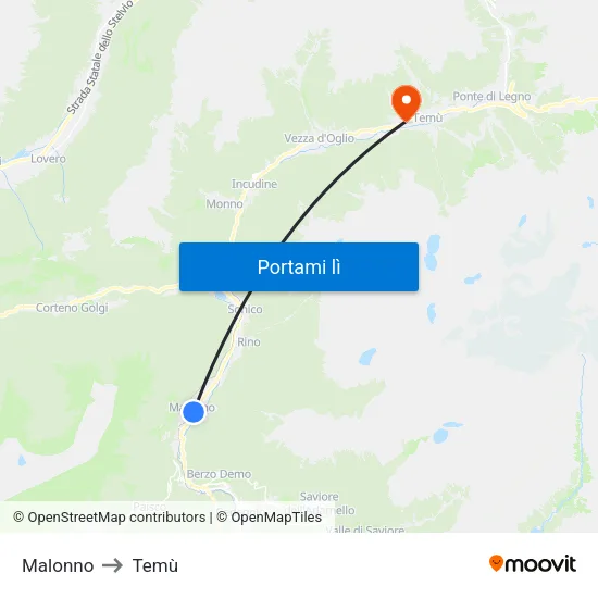 Malonno to Temù map