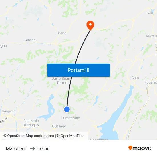Marcheno to Temù map