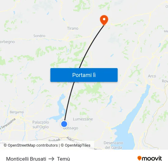 Monticelli Brusati to Temù map