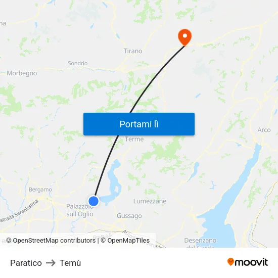 Paratico to Temù map