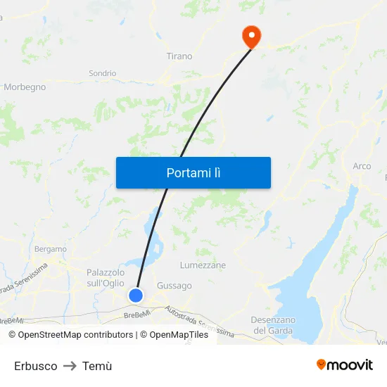 Erbusco to Temù map