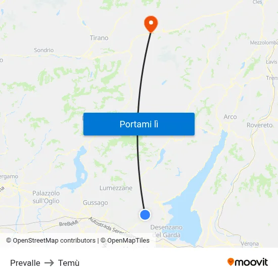 Prevalle to Temù map