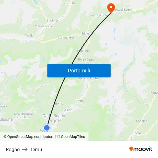 Rogno to Temù map
