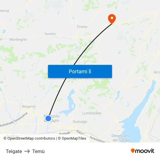 Telgate to Temù map