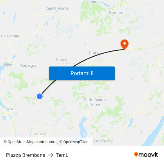 Piazza Brembana to Temù map
