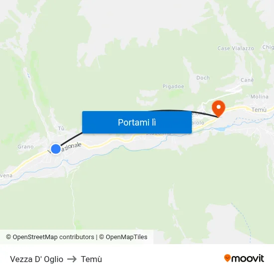 Vezza D' Oglio to Temù map
