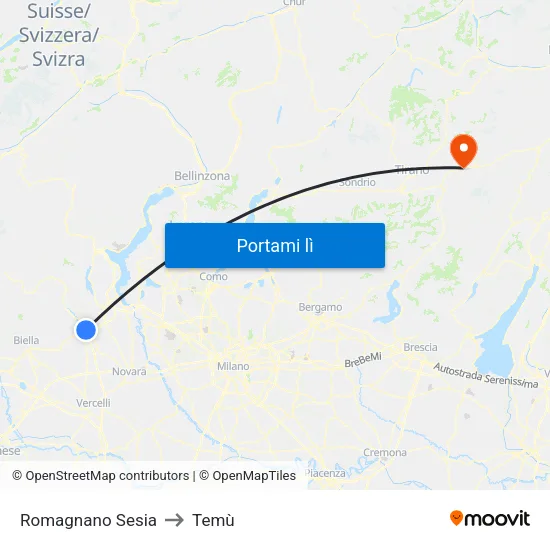 Romagnano Sesia to Temù map