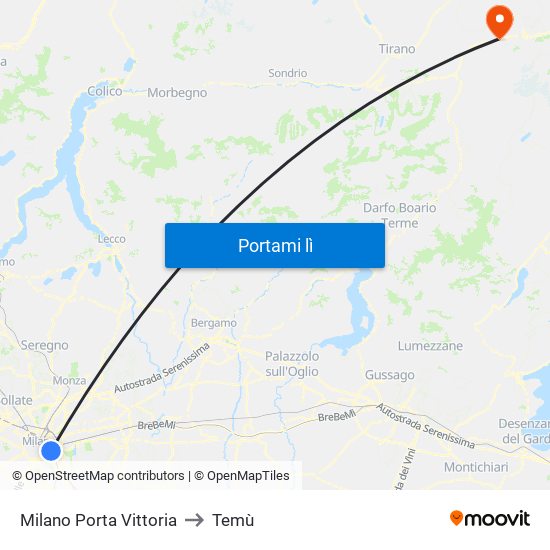 Milano Porta Vittoria to Temù map