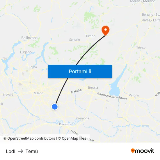 Lodi to Temù map