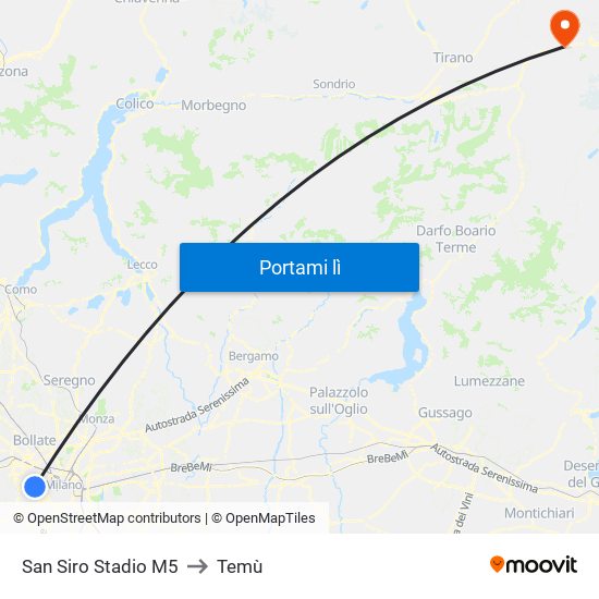 San Siro Stadio M5 to Temù map