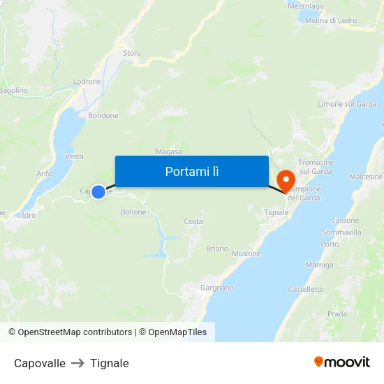 Capovalle to Tignale map