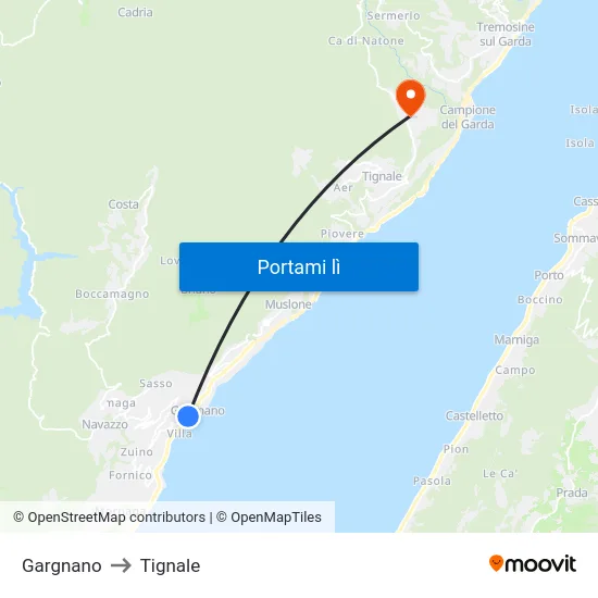 Gargnano to Tignale map