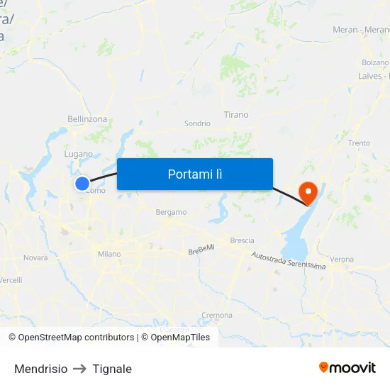 Mendrisio to Tignale map