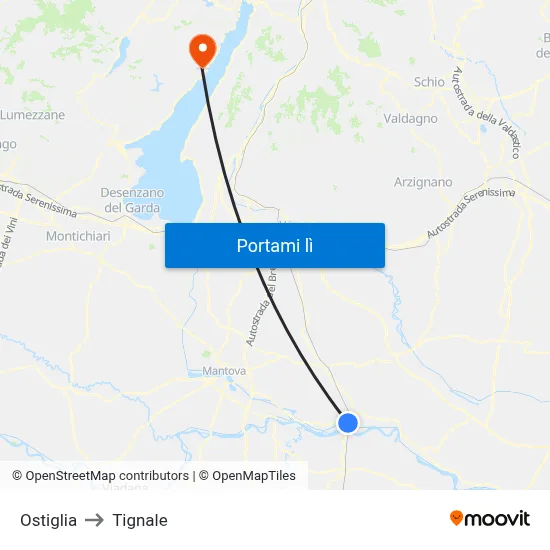 Ostiglia to Tignale map