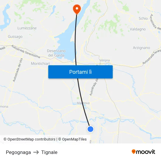 Pegognaga to Tignale map