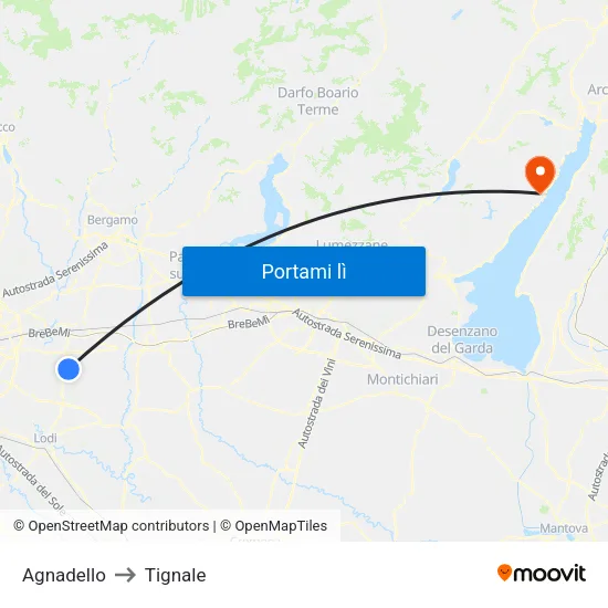 Agnadello to Tignale map