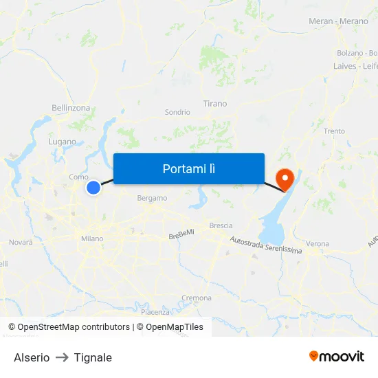 Alserio to Tignale map