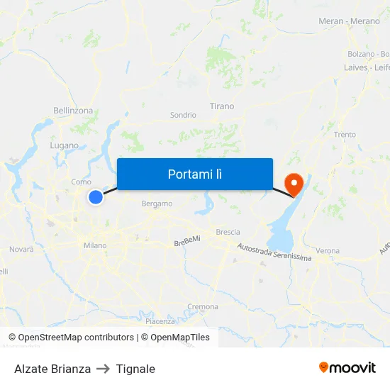 Alzate Brianza to Tignale map