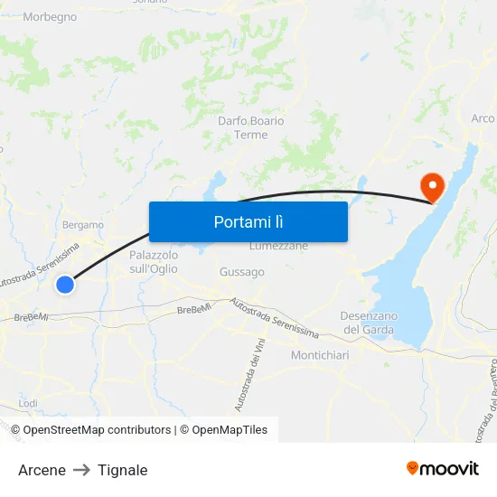 Arcene to Tignale map