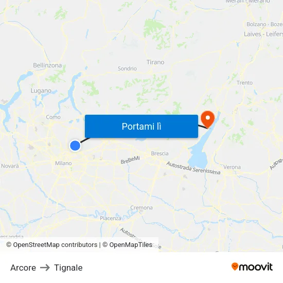 Arcore to Tignale map