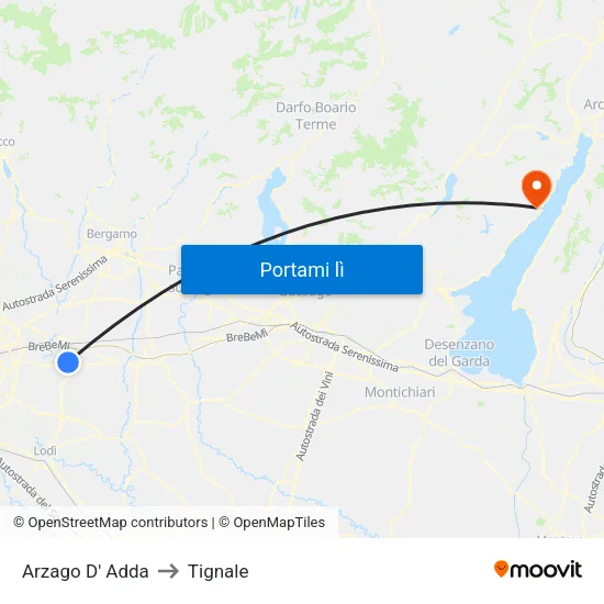 Arzago D' Adda to Tignale map
