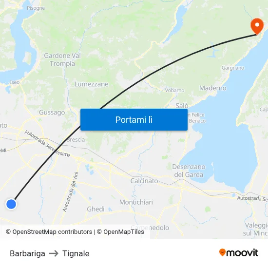 Barbariga to Tignale map