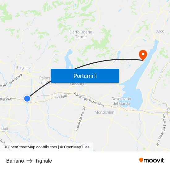 Bariano to Tignale map