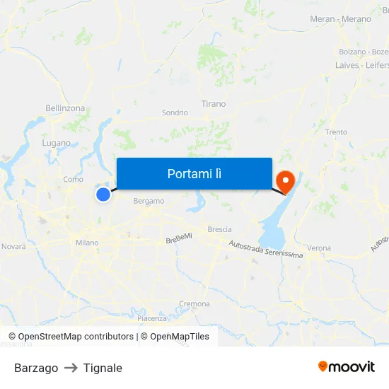 Barzago to Tignale map