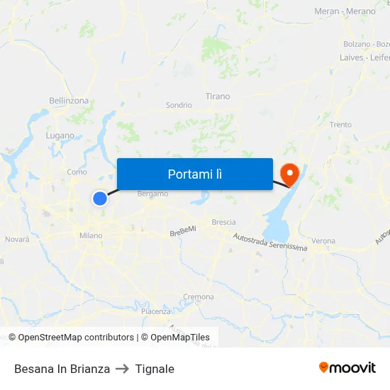 Besana In Brianza to Tignale map