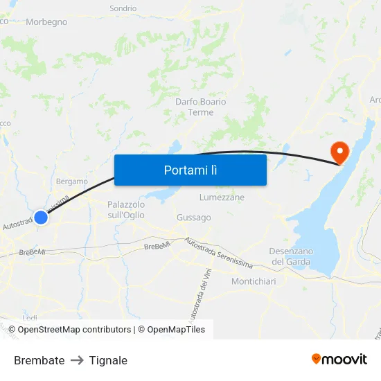 Brembate to Tignale map