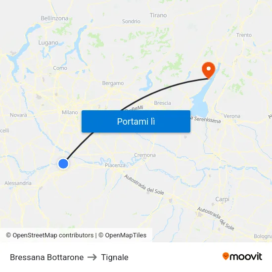 Bressana Bottarone to Tignale map