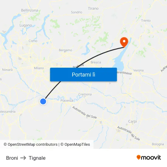 Broni to Tignale map