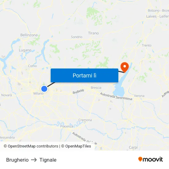 Brugherio to Tignale map