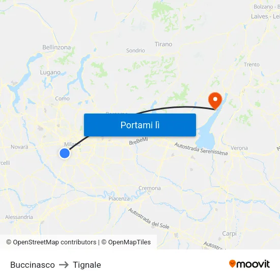 Buccinasco to Tignale map