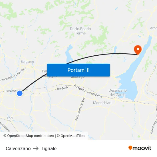 Calvenzano to Tignale map