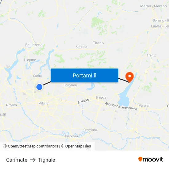 Carimate to Tignale map