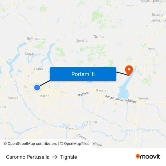 Caronno Pertusella to Tignale map